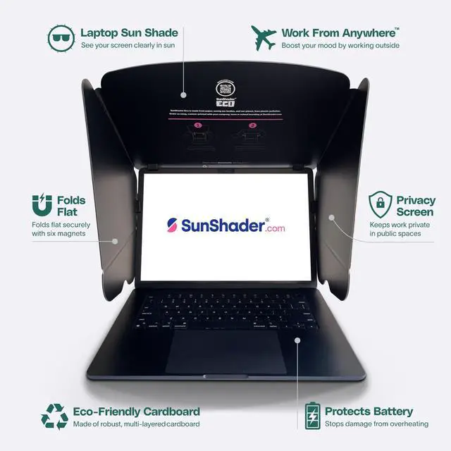 Alt view image 2 of 5 - Laptop Sun Shade (L, Jungle), SunShader Eco, Recyclable Multi-Layered Cardboard Laptop Sun Shade for Working Outside & Privacy Screen - Patent 10963010