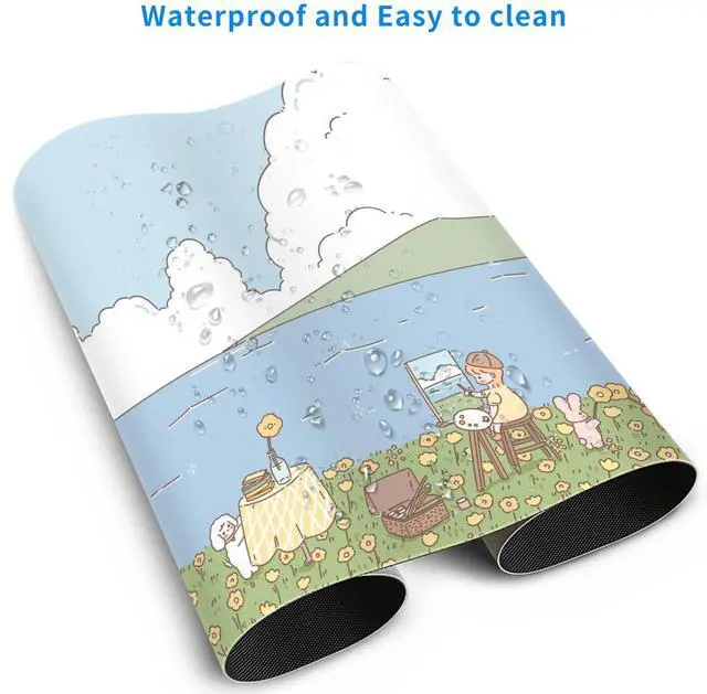 Alt view image 4 of 5 - MAYCARI Cute Desk Mat Kawaii Mousepad, Anime Aesthetics Desk Pad XXL Cute Green Blue Nature Mouse Pad Computer Keyboard Mat, Office Desk Pad Protector 31.5"X15.7"