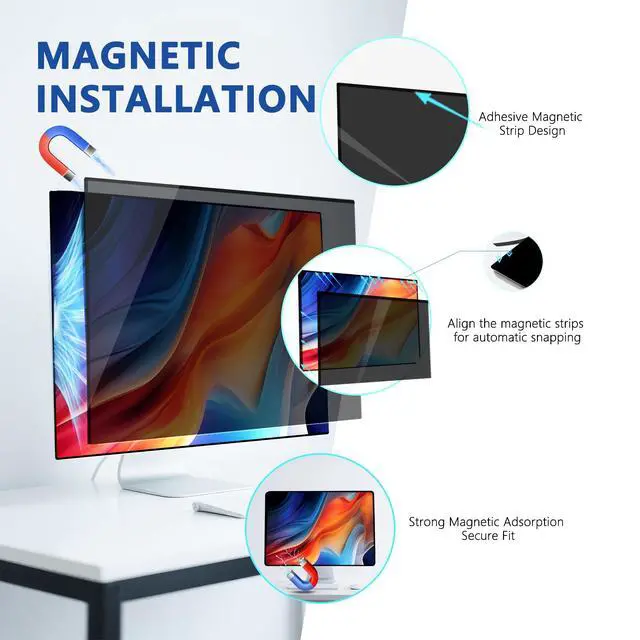 Alt view image 5 of 5 - 27 Inch Magnetic Computer Privacy Screen for 16:9 Widescreen Monitor, Removable Privacy Screen Anti Glare Blue Light Privacy Screen Monitor 27 inch, Anti-Scratch