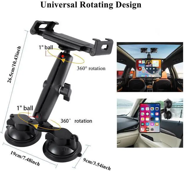 Alt view image 3 of 5 - Aluminum Tablet Holder with Dual Suction Cup Base for Truck Car/Boat Windshield, Tablet Stand Fits iPad Air 13", iPad Pro 12.9" and Other 4.7-15" Tablets, Mount on Window Bathroom Mirror