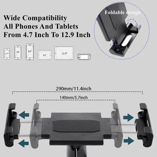 Alt view image 5 of 5 - Aluminum Tablet Holder with Dual Suction Cup Base for Truck Car/Boat Windshield, Tablet Stand Fits iPad Air 13", iPad Pro 12.9" and Other 4.7-15" Tablets, Mount on Window Bathroom Mirror