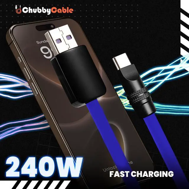 Alt view image 2 of 5 - chubbycable Black Chubby Pro - Samurai Cable 240W USB-C Cable Silicone Fast Charging USB C Charger Cord Compatible with iPhone 16/15 Series iPad Galaxy Series, Pink, Type-C to Type-C, 6.6FT