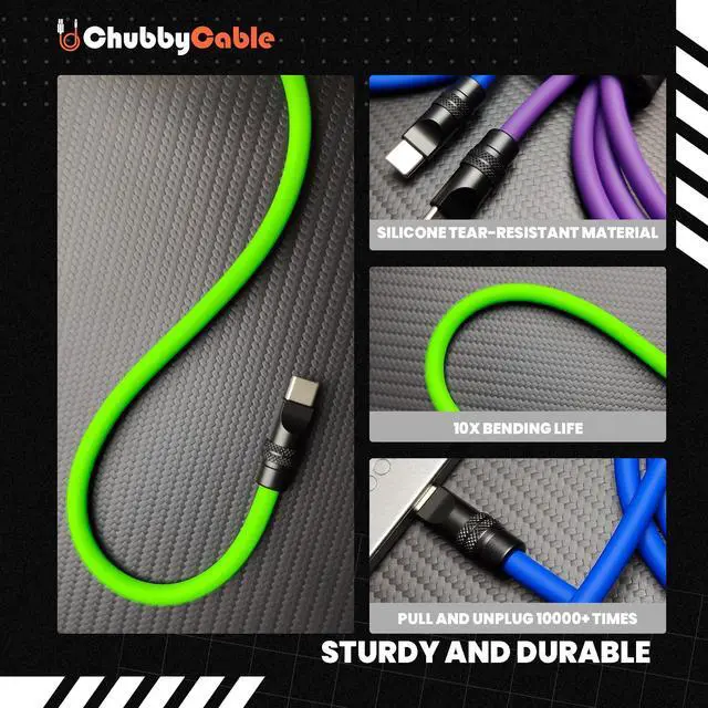Alt view image 3 of 5 - chubbycable Black Chubby Pro - Samurai Cable 240W USB-C Cable Silicone Fast Charging USB C Charger Cord Compatible with iPhone 16/15 Series iPad Galaxy Series, Pink, Type-C to Type-C, 6.6FT