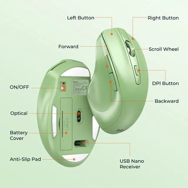 Alt view image 4 of 5 - MEETION Green Wireless Keyboard and Mouse, 2.4G USB Receiver Plug-and-Play, Computer Keyboard with Wrist Support, 3 Level DPI Mouse, Long Time Lasting Battery for PC/Mac/Windows/Laptop, Green