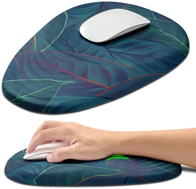 Main image of Hokafenle Ergonomic Mouse Pad Wrist Support with Stepped-Wedge Design, Wrist Rest Pain Relief Mousepad Filled with Memory Foam, Carpal Tunnel Mousepad for Wireless Mouse(12x8 inch, Green Leaves)