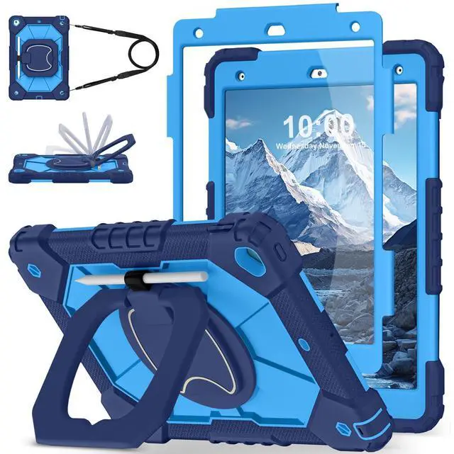 Main image of WESOROL Case for iPad 9th/8th/7th Generation 10.2 Inch (2021/2020/2019),Full-Body Drop Protection 9th Generation iPad Case with Rotating Stand Screen Protector Pencil Holder Holde,Navy Blue