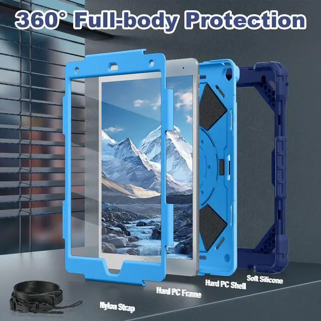 Alt view image 2 of 5 - WESOROL Case for iPad 9th/8th/7th Generation 10.2 Inch (2021/2020/2019),Full-Body Drop Protection 9th Generation iPad Case with Rotating Stand Screen Protector Pencil Holder Holde,Navy Blue