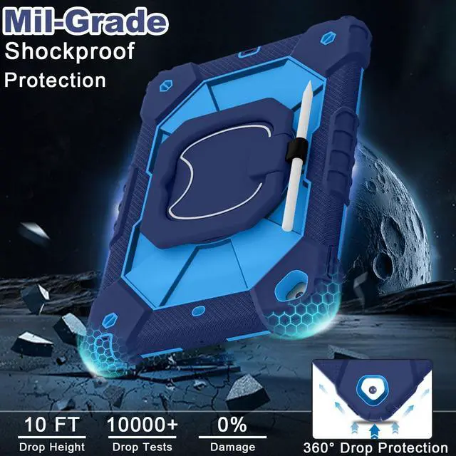 Alt view image 3 of 5 - WESOROL Case for iPad 9th/8th/7th Generation 10.2 Inch (2021/2020/2019),Full-Body Drop Protection 9th Generation iPad Case with Rotating Stand Screen Protector Pencil Holder Holde,Navy Blue