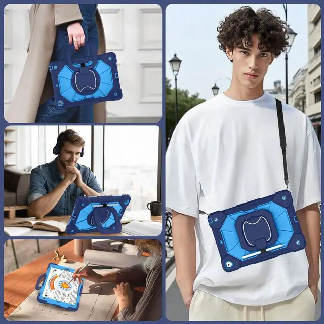 Alt view image 4 of 5 - WESOROL Case for iPad 9th/8th/7th Generation 10.2 Inch (2021/2020/2019),Full-Body Drop Protection 9th Generation iPad Case with Rotating Stand Screen Protector Pencil Holder Holde,Navy Blue