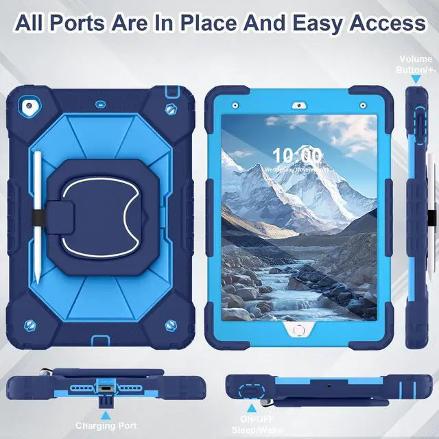 Alt view image 5 of 5 - WESOROL Case for iPad 9th/8th/7th Generation 10.2 Inch (2021/2020/2019),Full-Body Drop Protection 9th Generation iPad Case with Rotating Stand Screen Protector Pencil Holder Holde,Navy Blue