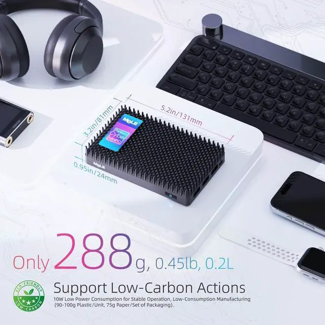 Alt view image 2 of 5 - MeLE Fanless Mini PC N150 16GB RAM LPDDR5 512GB SSD,Win11 Pro Small Micro Desktop Computer Cyber X1,Dual HDMI,Support 4K Triple Display,USB 3.2x3,USB-C,WiFi5 BT5.1,Portable PC on Industrial Business