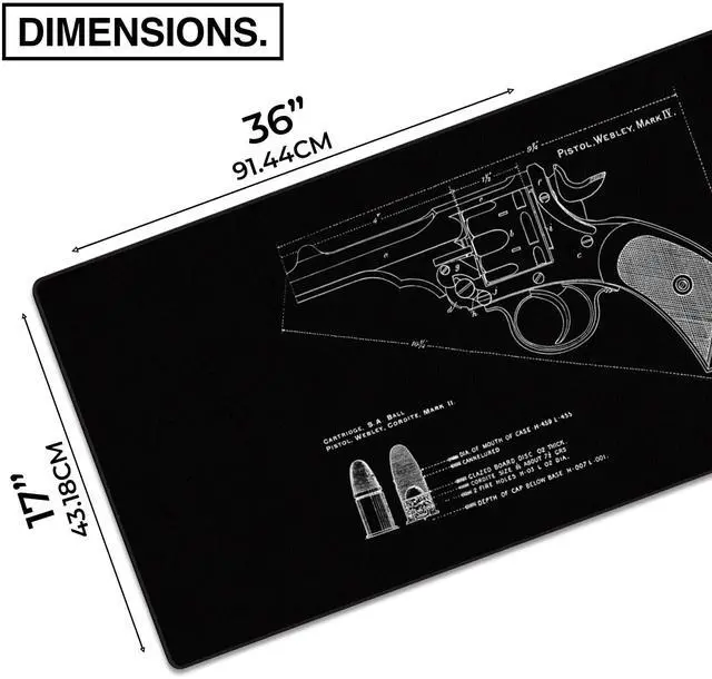 Alt view image 2 of 5 - MPCO. Blueprints Large Gaming Desk Pad - 36" x 17" Aeroglyde Fabric Pistol Webly Mark IV  Black Desk Mats - Non-Slip, Washable, Smooth Glide for Precision Gaming & Work