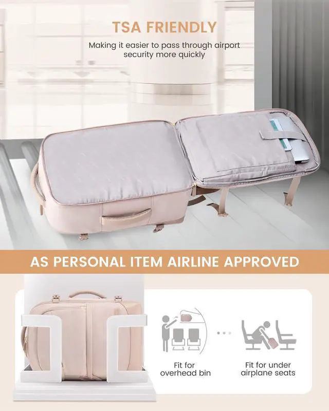 Alt view image 3 of 5 - LOVEVOOK Travel Backpack for Women & Men, 40L Carry on Backpack Airline Approved, Large TSA Personal Item Travel Bag fits 17.3" Laptop, Business Weekender Bag for Essentials, 4Pcs