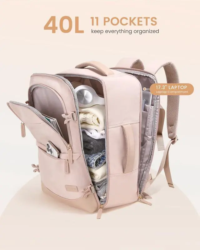 Alt view image 5 of 5 - LOVEVOOK Travel Backpack for Women & Men, 40L Carry on Backpack Airline Approved, Large TSA Personal Item Travel Bag fits 17.3" Laptop, Business Weekender Bag for Essentials, 4Pcs