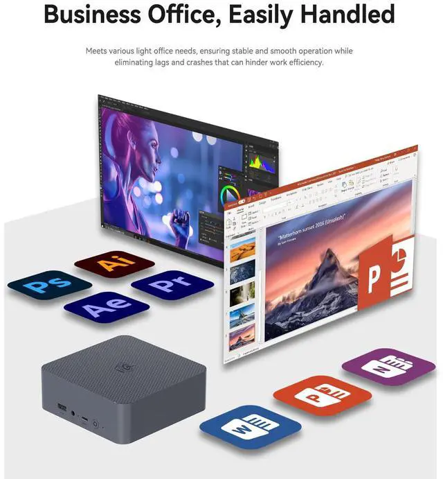 Alt view image 4 of 5 - Beelink EQI Mini PC W-11 Pro i5-1235U 16GB DDR4 500GB NVMe M.2 SSD Dual Display 4K@60Hz Output, Wi-Fi 6, RJ45, Built in PSU Office Mini Computer