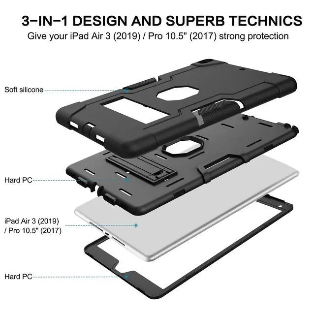 Alt view image 3 of 5 - BENTOBEN for iPad Air 3 2019 Case, iPad Pro 10.5" 2017 Case, 3 Layers Heavy Duty Rugged Shockproof Kickstand Sturdy Protective Tablet Cover for iPad Air 3rd Generation/iPad Pro 10.5" 2017, Black