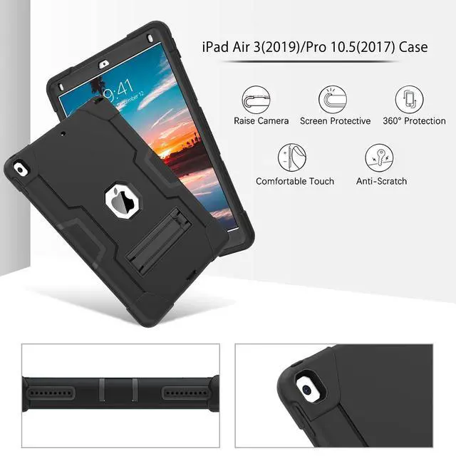 Alt view image 4 of 5 - BENTOBEN for iPad Air 3 2019 Case, iPad Pro 10.5" 2017 Case, 3 Layers Heavy Duty Rugged Shockproof Kickstand Sturdy Protective Tablet Cover for iPad Air 3rd Generation/iPad Pro 10.5" 2017, Black