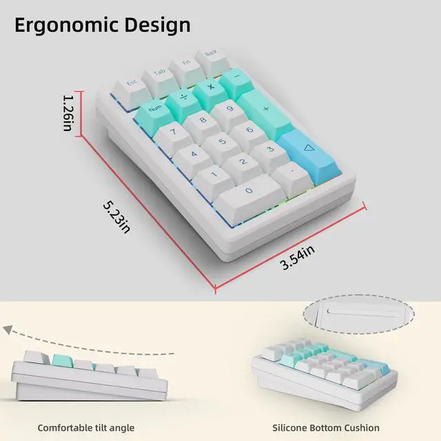 Alt view image 3 of 5 - KEYCOOL K21 Mechanical Number Keypad Wireless Numeric Keyboard, Hot-swappable Bluetooth Numpad 5.0/2.4GHz, RGB Numerical Programmable Keyboard for Laptop Mac Win iOS Android