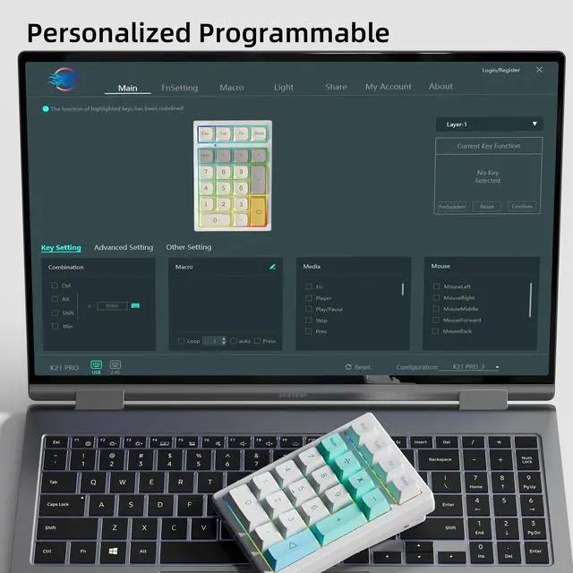 Alt view image 4 of 5 - KEYCOOL K21 Mechanical Number Keypad Wireless Numeric Keyboard, Hot-swappable Bluetooth Numpad 5.0/2.4GHz, RGB Numerical Programmable Keyboard for Laptop Mac Win iOS Android