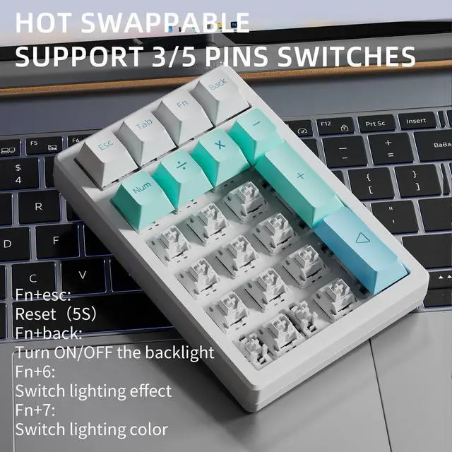 Alt view image 2 of 5 - KEYCOOL K21 Mechanical Number Keypad Wireless Numeric Keyboard, Hot-swappable Bluetooth Numpad 5.0/2.4GHz, RGB Numerical Programmable Keyboard for Laptop Mac Win iOS Android