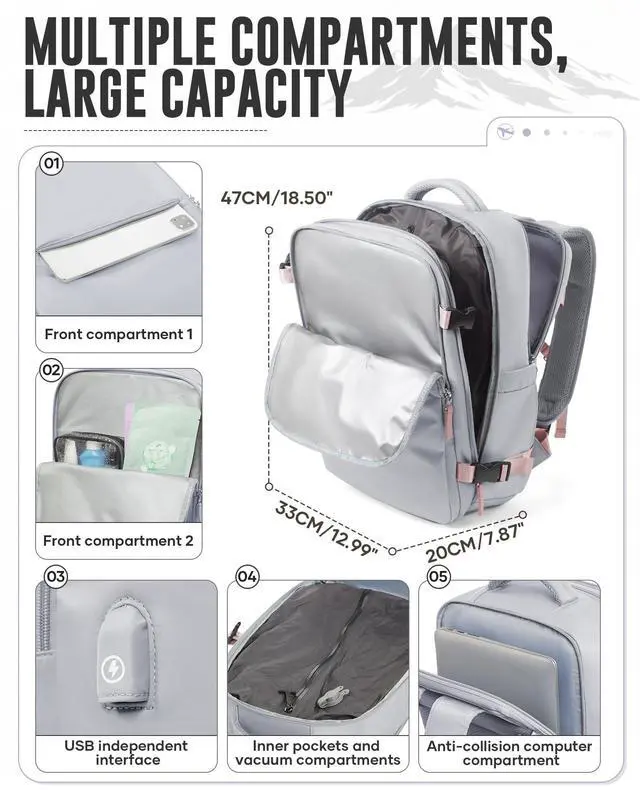 Alt view image 2 of 5 - Vacuum Backpack with Pump for Women Men, Compression Backpack for Travel, Vacpack for School Business Trip, Lightweight Airback Backpacks with Vacuum Seal, Carry On Bag for Airport( Gray Large)