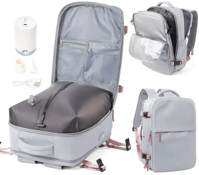 Main image of Vacuum Backpack with Pump for Women Men, Compression Backpack for Travel, Vacpack for School Business Trip, Lightweight Airback Backpacks with Vacuum Seal, Carry On Bag for Airport( Gray Large)