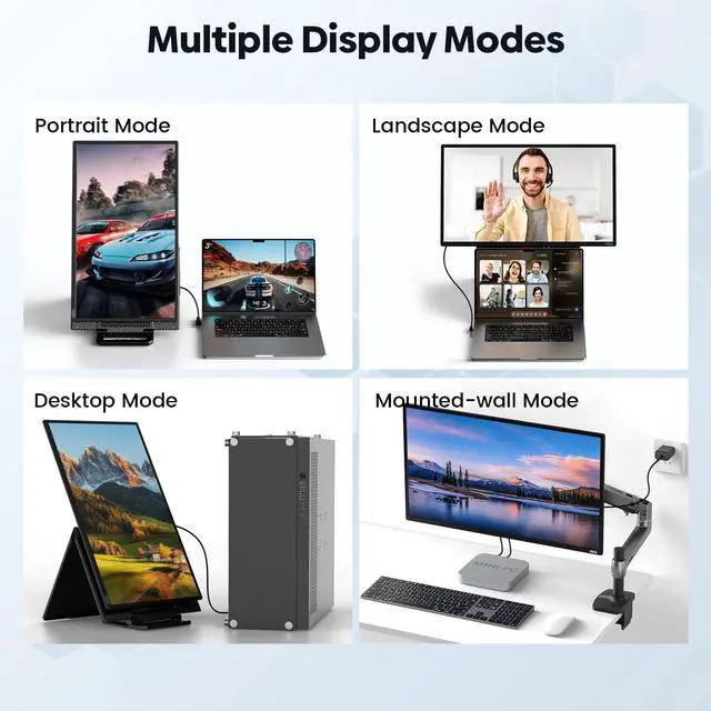 Alt view image 2 of 5 - Laptop Screen Extender, 23.8'' 1080P FHD 100HZ IPS Portable Monitor, Travel Monitor for Work Home Gaming, Landscape & Portrait Display, Compatible with Wins/Mac/Linux & MINI PC/Switch/PS5/Smart Phone
