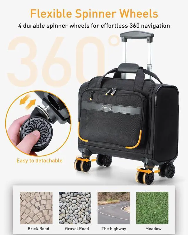 Alt view image 4 of 5 - Ponhog Rolling Laptop Bag - Rolling Briefcase with 4 Spinner Wheels, 15.6 Inch 1680D Nylon Water Resistant Computer Bag for Men and Women Work Travel, Black (Black, 15.6in)