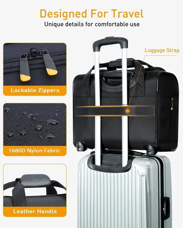 Alt view image 5 of 5 - Ponhog Rolling Laptop Bag - Rolling Briefcase with 4 Spinner Wheels, 15.6 Inch 1680D Nylon Water Resistant Computer Bag for Men and Women Work Travel, Black (Black, 15.6in)