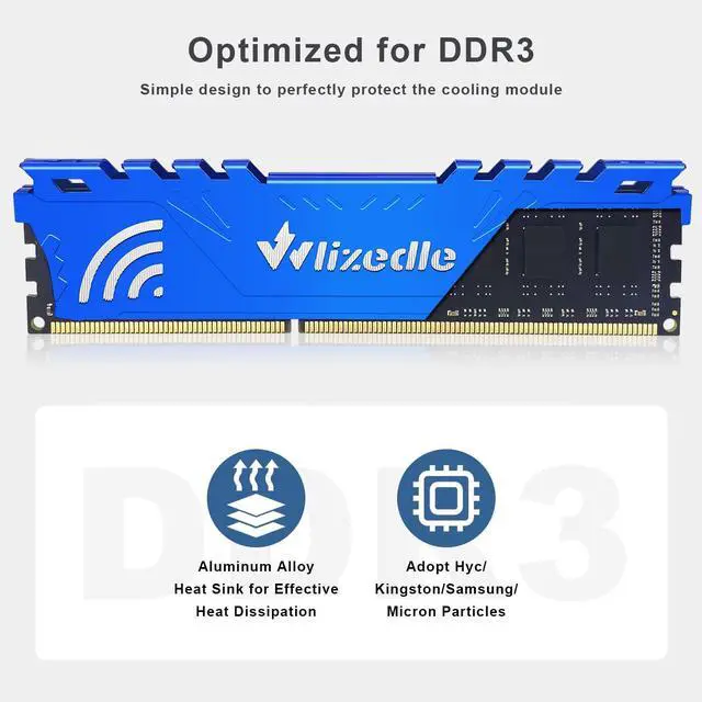 Alt view image 4 of 5 - Wlizedle DDR3 RAM 16GB Kit (2x8GB) 1333MHz CL9 UDIMM, Desktop Memory Module PC3-10600 240-Pin 1.5V 2Rx8 Dual Rank Non-ECC Unbuffered PC Computer RAM Stick Upgrade - Blue