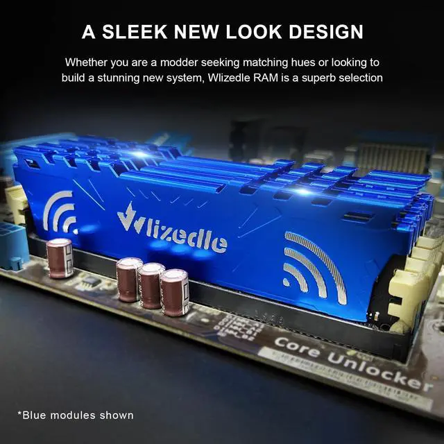 Alt view image 5 of 5 - Wlizedle DDR3 RAM 16GB Kit (2x8GB) 1333MHz CL9 UDIMM, Desktop Memory Module PC3-10600 240-Pin 1.5V 2Rx8 Dual Rank Non-ECC Unbuffered PC Computer RAM Stick Upgrade - Blue