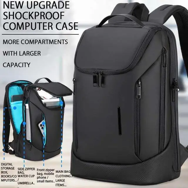 Alt view image 3 of 5 - SAIA TIAN Shockproof Waterproof Laptop Backpack, 17-Inch Anti-Scratch Travel Backpack with Large Storage(Black/Gray/Green) (Black)