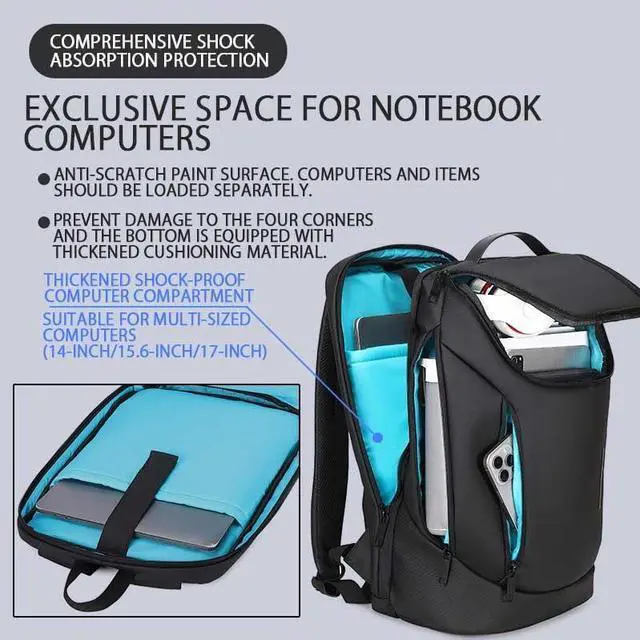 Alt view image 4 of 5 - SAIA TIAN Shockproof Waterproof Laptop Backpack, 17-Inch Anti-Scratch Travel Backpack with Large Storage(Black/Gray/Green) (Black)