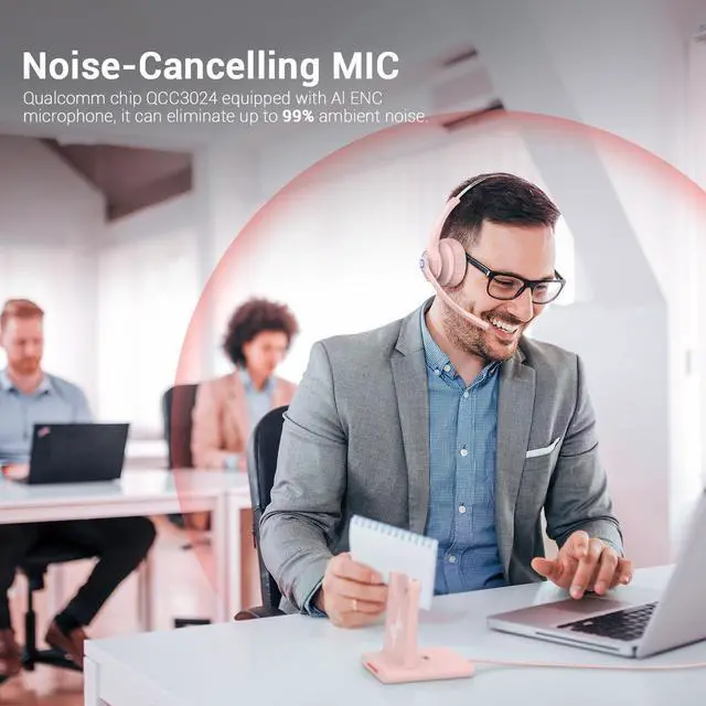 Alt view image 2 of 5 - JIAMQISHI Bluetooth Wireless Headset with Mic for Work, Clear Call, Bluetooth 5.2, Special Charging Base, Mic Mute Function, USB Dongle, Applicable to PC, Laptop, Phone, Android, Zoom, Office