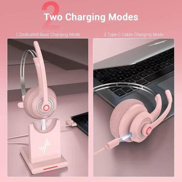 Alt view image 4 of 5 - JIAMQISHI Bluetooth Wireless Headset with Mic for Work, Clear Call, Bluetooth 5.2, Special Charging Base, Mic Mute Function, USB Dongle, Applicable to PC, Laptop, Phone, Android, Zoom, Office