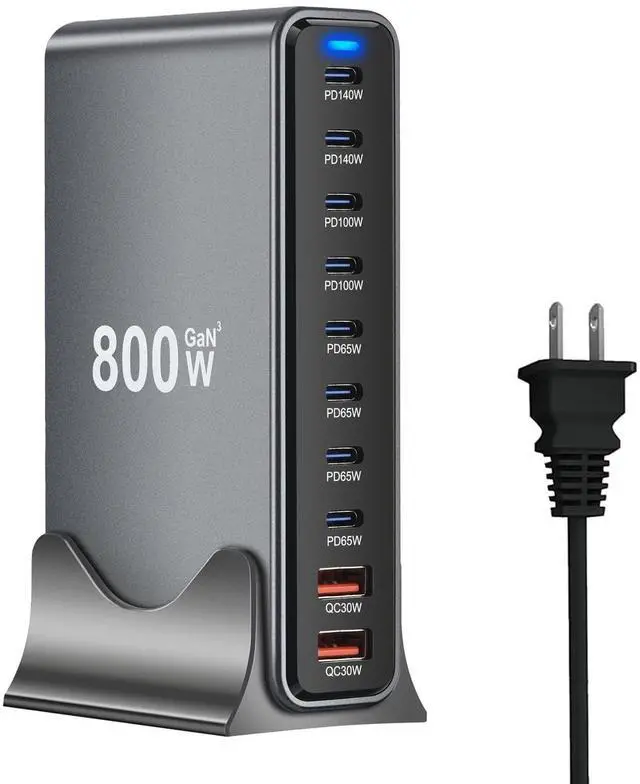 Main image of 800W USB C Fast Charger Block, 10 Ports GaN III USB Chagring Station, Dual 140W PD PPS HUB for Multiple Devices, Laptop Adapter Compatible with MacBook Pro/Air iPad iPhone Pro Max, Galaxy, Dell, HP