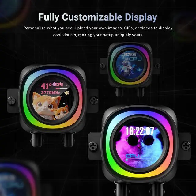 Alt view image 2 of 5 - ID-COOLING FX360 LCD  Premium 360mm AIO Liquid CPU Cooler with 1.48 Full-Color LCD Display, 350W TDP, Intel LGA1851/1700 & AMD AM5/AM4 Support