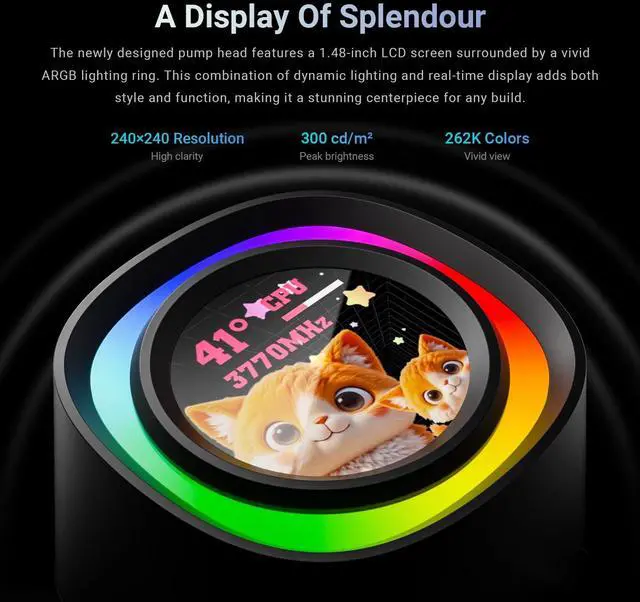 Alt view image 4 of 5 - ID-COOLING FX360 LCD  Premium 360mm AIO Liquid CPU Cooler with 1.48 Full-Color LCD Display, 350W TDP, Intel LGA1851/1700 & AMD AM5/AM4 Support