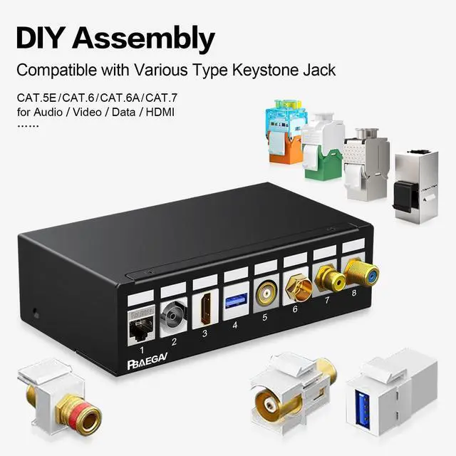 Alt view image 5 of 5 - PBAEGAV Patch Panel 8 Port Keystone Network STP Blank Patch Panel Compatible with LC/SC/ST/FC/USB/HDMI Keystone Jack for Desk Mount Home Ethernet Termination Box(1U 8 Port)