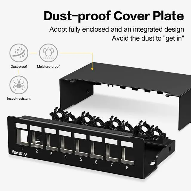Alt view image 3 of 5 - PBAEGAV Patch Panel 8 Port Keystone Network STP Blank Patch Panel Compatible with LC/SC/ST/FC/USB/HDMI Keystone Jack for Desk Mount Home Ethernet Termination Box(1U 8 Port)
