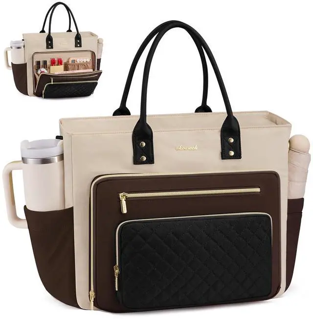 Main image of LOVEVOOK Laptop Tote Bag for Women With Large Cup Holder, Work Bags Teacher Nurse Computer Bag, 15.6 Inch Professional Briefcase Business Travel Large Purses Handbag, Diaper Bag With Multi-Pockets
