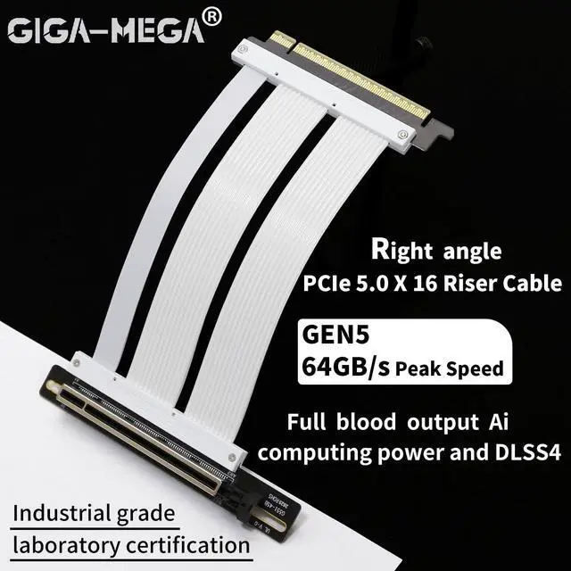 Alt view image 3 of 5 - GIGA-MEGA PCIe X16 GEN5 Right Angle Riser Cable PCIe 4.0 and 5.0 with GPU Vertical Mount Bracket for RTX4090,RTX5090D, RX7900XT, RX9070 ATX (20CM GEN5 White)