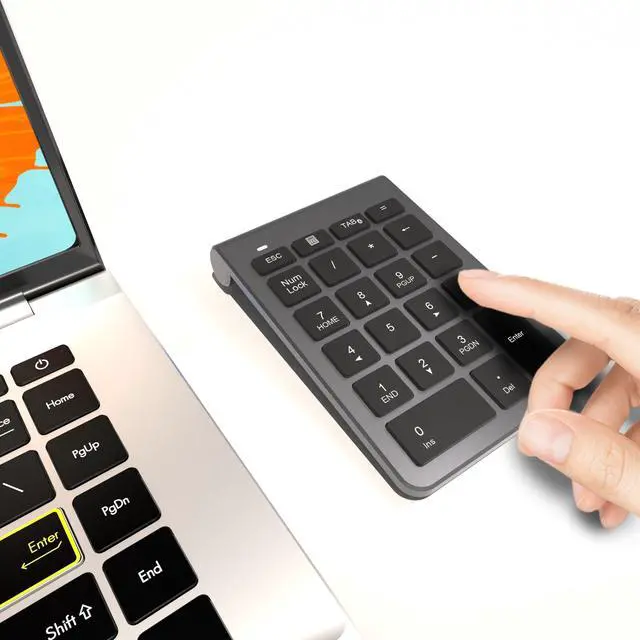 Main image of Bluetooth Number Pad, Wireless Numeric Keypad with 22 Keys - Portable Numpad for Laptop/Desktop/MacBook/Surface Pro/Windows/Android/iOS - Quiet Keys 33ft Range & Ergonomic Design