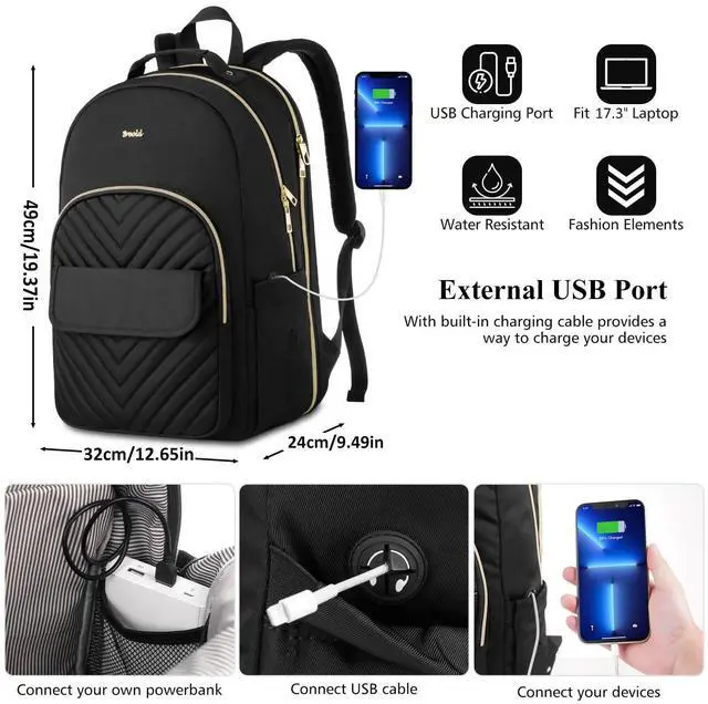 Alt view image 2 of 5 - Breold Backpack Women for 17.3 Inch Laptop,Black,School Bookbag for Teen Girls,College Backpack for Trip Work Business Middle School,Mochila para Mujer Niña Estudiante Adolescente