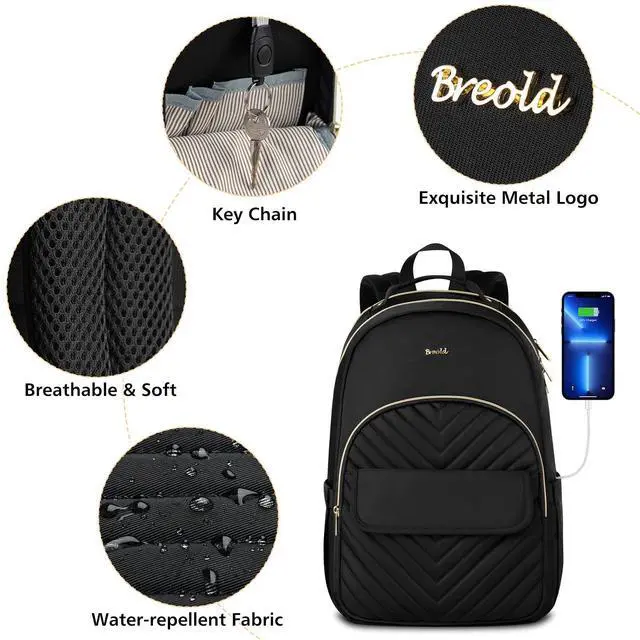 Alt view image 3 of 5 - Breold Backpack Women for 17.3 Inch Laptop,Black,School Bookbag for Teen Girls,College Backpack for Trip Work Business Middle School,Mochila para Mujer Niña Estudiante Adolescente