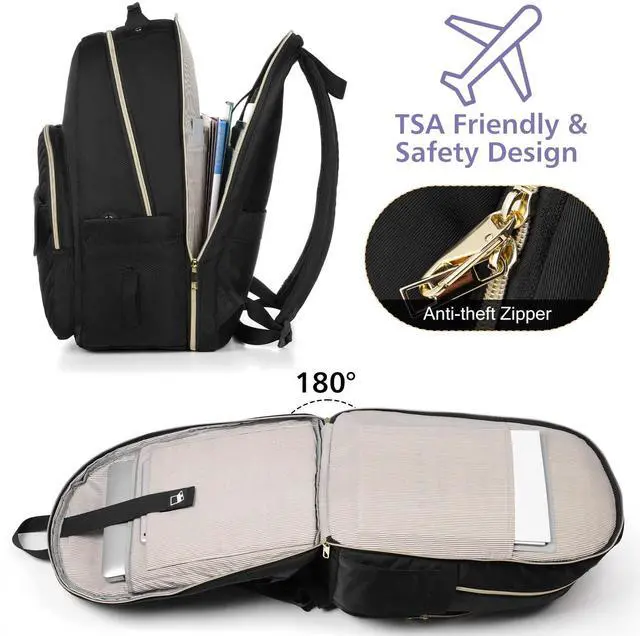 Alt view image 4 of 5 - Breold Backpack Women for 17.3 Inch Laptop,Black,School Bookbag for Teen Girls,College Backpack for Trip Work Business Middle School,Mochila para Mujer Niña Estudiante Adolescente