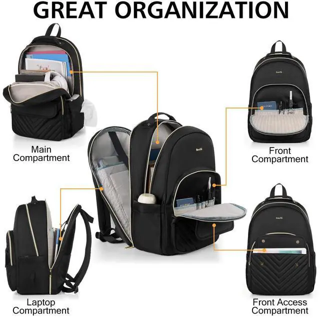 Alt view image 5 of 5 - Breold Backpack Women for 17.3 Inch Laptop,Black,School Bookbag for Teen Girls,College Backpack for Trip Work Business Middle School,Mochila para Mujer Niña Estudiante Adolescente