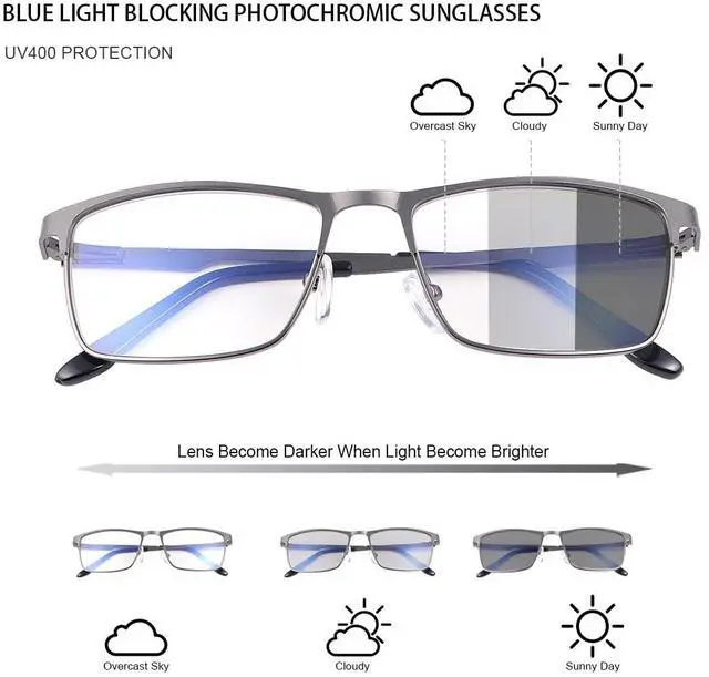 Alt view image 2 of 5 - Vepiant Blue Light Blocking Glasses Photochromic Transition Sunglasses Retro UV Protection Spring Hinge Computer Eyewear for Men Women Anti Glare Smart Tint Full Rim Anti Eyestrain Gaming Eyeglasses