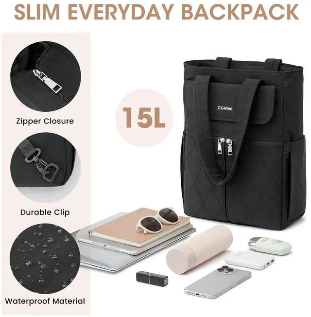 Alt view image 5 of 5 - G4Free 2 in 1 Tote Backpack Fits 15" Laptop, Women Bag Daypack for College, Work, Teacher, Nurse -Black