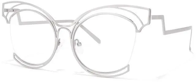 Main image of Vooglam Oversize Cat Eye Non Prescription Glasses with HD Clear Lens for Women in Silver Metal Frame Maggie GM0340